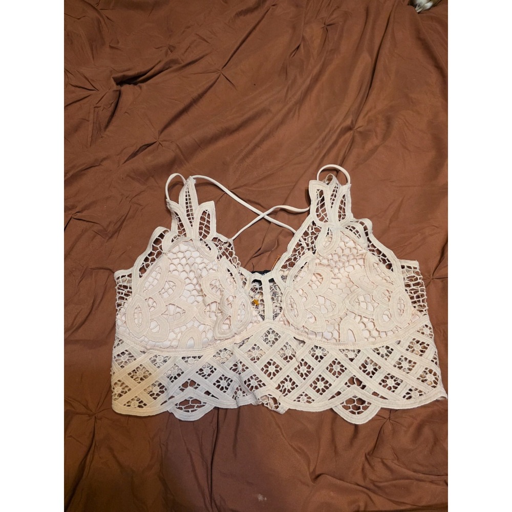 Julia by Love J XL Blush Lace Longline Bralette Padded Crochet Strappy NWOT